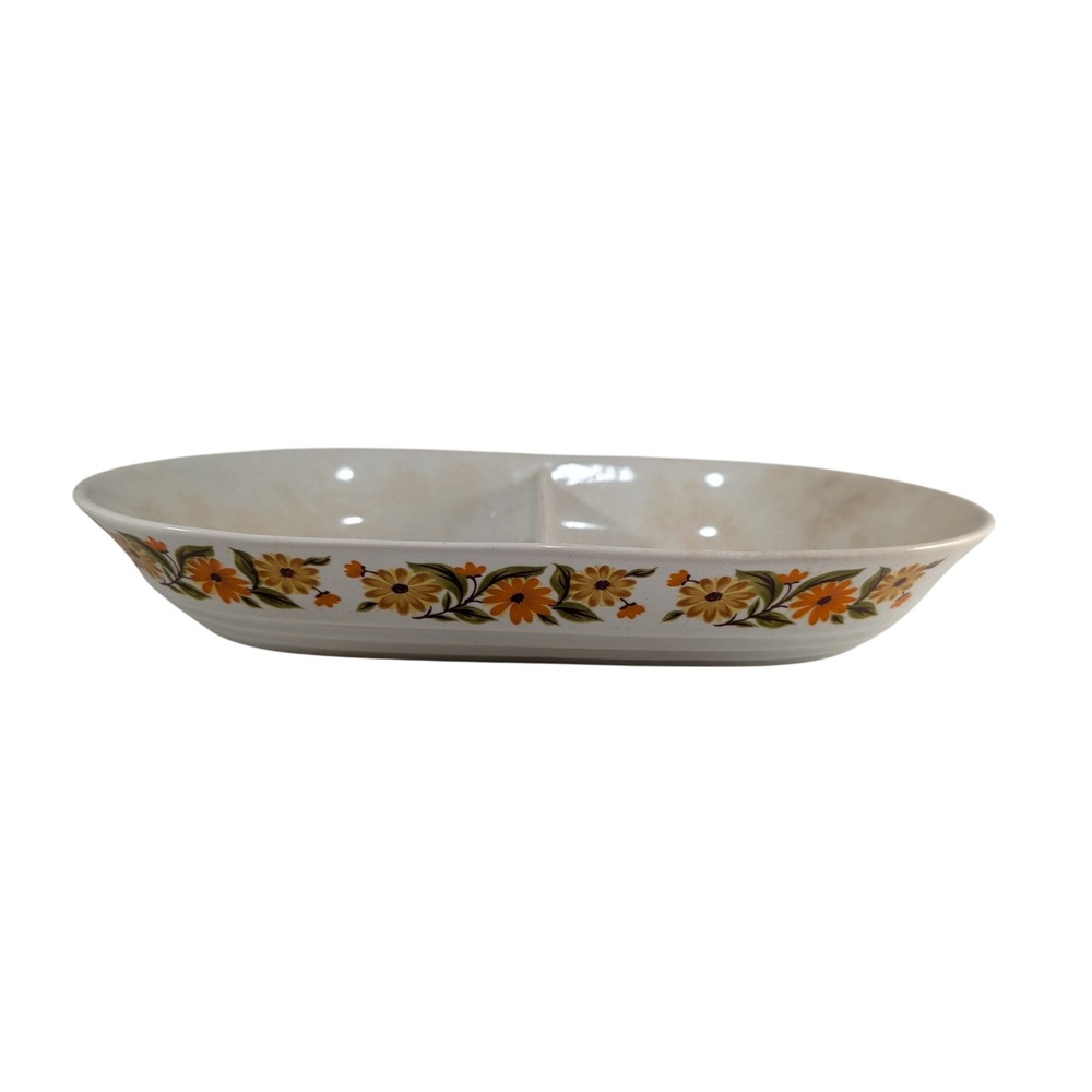 Vintage Capri Bake Serve n Store Stoneware‎ Divided Dish Floral Daisy Japan 12in